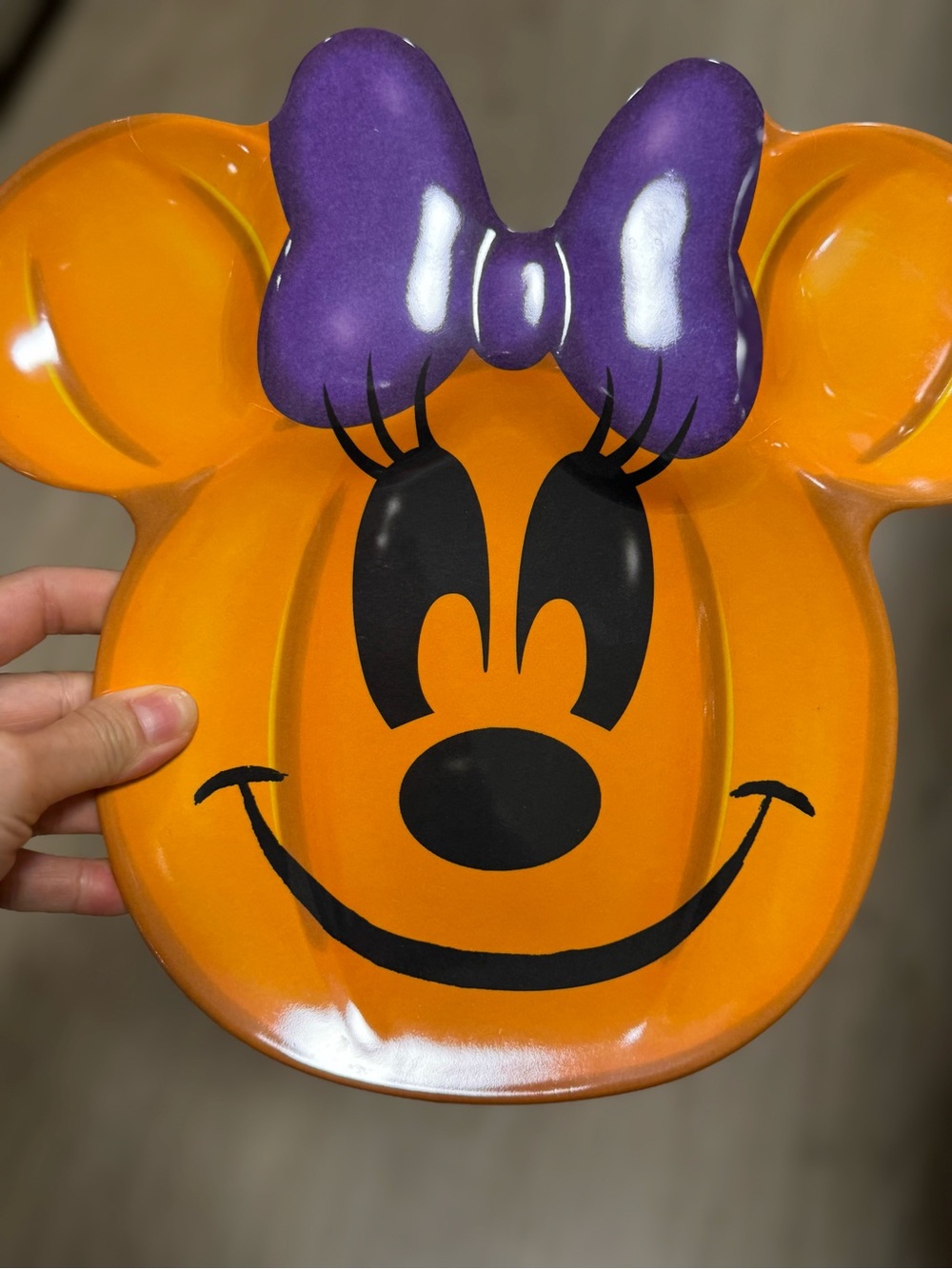 Orange Minnie Mouse Halloween Party Plate with Purple Bow